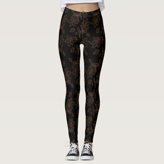 Floral Batik Muster Dot Gold Black Leggings (Vorderseite)