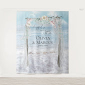 Floral Beach Arbor Hochzeitsfeier Foto Hintergrund Wandteppich (Vorderseite)