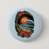Floral Beach Lover Sunset Vacation Geschenk Retro Button (Vorderseite)