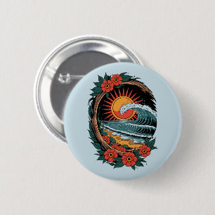 Floral Beach Lover Sunset Vacation Geschenk Retro Button