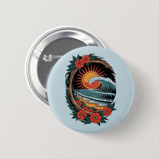 Floral Beach Lover Sunset Vacation Geschenk Retro Button (Vorne & Hinten)