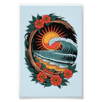 Floral Beach Lover Sunset Vacation Geschenk Retro