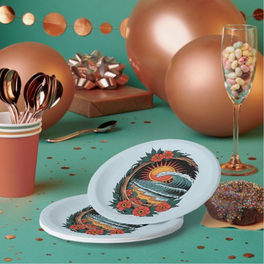 Floral Beach Lover Sunset Vacation Geschenk Retro Pappteller (Multi)