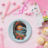 Floral Beach Lover Sunset Vacation Geschenk Retro Pappteller (Party)