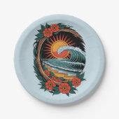 Floral Beach Lover Sunset Vacation Geschenk Retro Pappteller (Vorderseite)