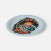 Floral Beach Lover Sunset Vacation Geschenk Retro Pappteller (Schrägansicht)