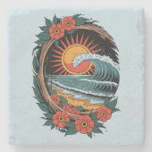 Floral Beach Lover Sunset Vacation Geschenk Retro Steinuntersetzer (Vorderseite)