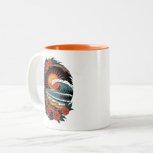 Floral Beach Lover Sunset Vacation Geschenk Retro Zweifarbige Tasse (Vorderseite Links)
