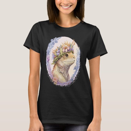 Floral Bearded Dragon Flower Crown Pet Lizard T-Shirt (Vorderseite)