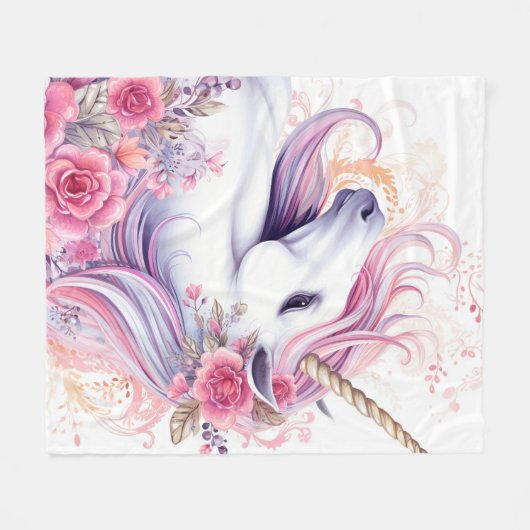 Floral Beautiful Unicorn Fleecedecke (Vorderseite (Horizontal))