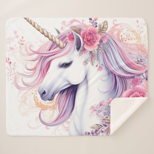 Floral Beautiful Unicorn Sherpadecke (Vorderseite (Horizontal))
