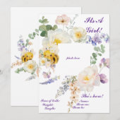 Floral Bee Birth Ankündigung (Vorne/Hinten)