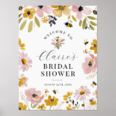 Floral Bee Bridal Shower Welcome Sign Poster (Vorne)