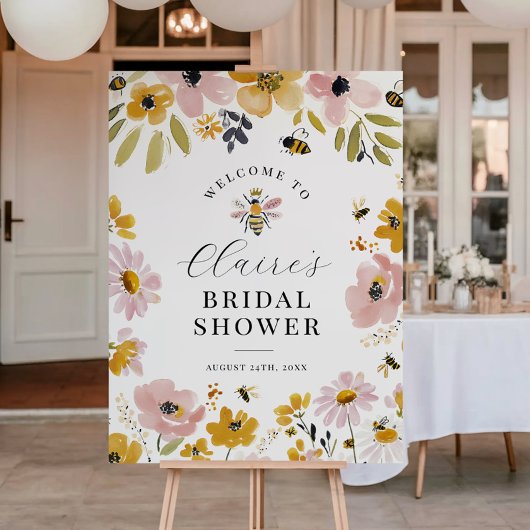 Floral Bee Bridal Shower Welcome Sign Poster