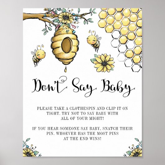 Floral Beehive Honey Sweet Bee Say Baby nicht Poster (Vorne)