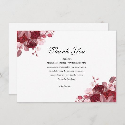 Floral Beerdigung danke Karte (Vorne/Hinten)