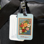 Floral Begonias Pink 1902 Seed Packet Blue Stripes Gepäckanhänger