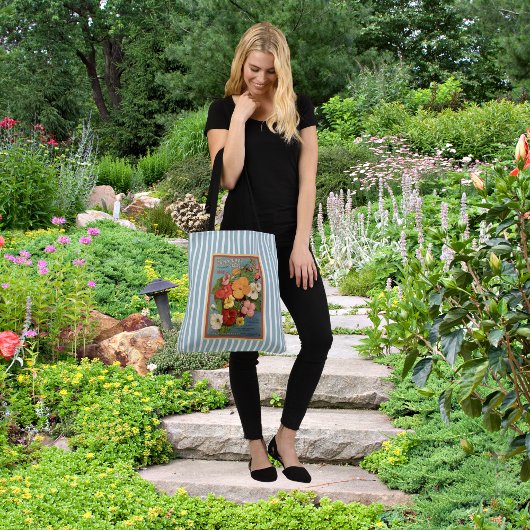 Floral Begonias Pink 1902 Seed Packet Blue Stripes Tasche