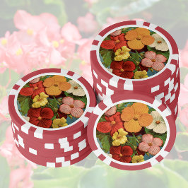 Floral Begonias Pink 1902 Seed Packet Red Teal Pokerchips