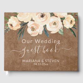 Floral Beige auf Brown Wedding Guest Book Gästebuch