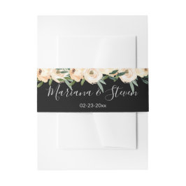 Floral Beige Black Wedding Einladungsbanderole