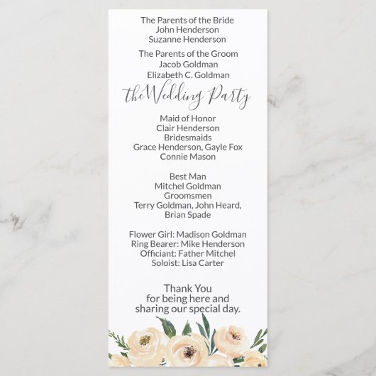 Floral Beige Blush am White Wedding Programm (Rückseite)