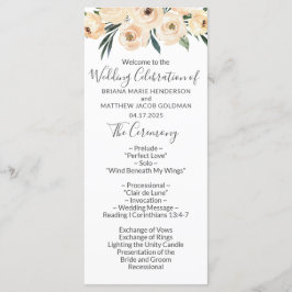 Floral Beige Blush am White Wedding Programm