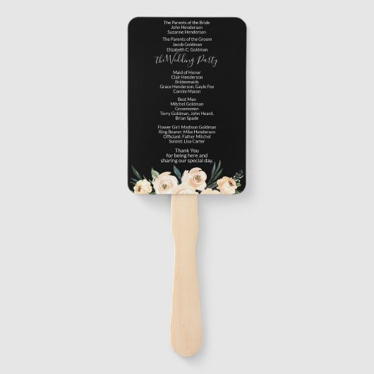 Floral Beige Blush Black Wedding Programm Fächer (Rückseite)