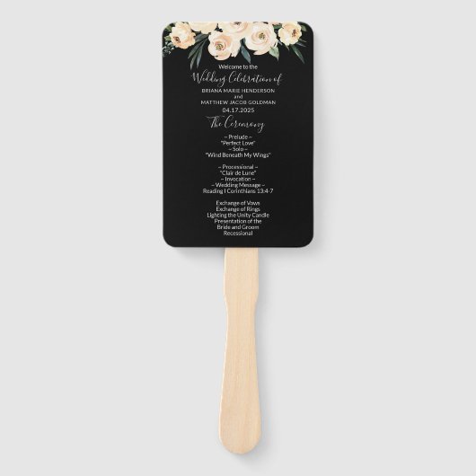 Floral Beige Blush Black Wedding Programm Fächer (Vorderseite)