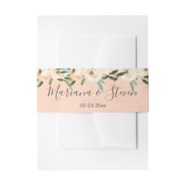 Floral Beige Blush Rose Gold auf Pink Wedding Invi Einladungsbanderole