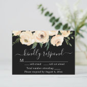 Floral Beige Blush Rose Gold Black RSVP Card Dankeskarte (Stehend Vorderseite)