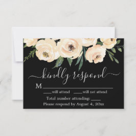 Floral Beige Blush Rose Gold Black RSVP Card Dankeskarte