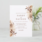 Floral Beige Boho Hochzeitseinladung Einladung (Stehend Vorderseite)