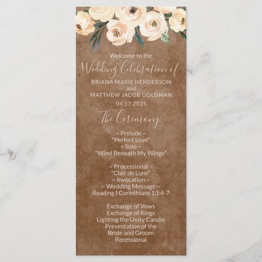 Floral Beige Brown Wedding Program Programm (Vorderseite)