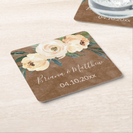 Floral Beige Brown Wedding Rechteckiger Pappuntersetzer