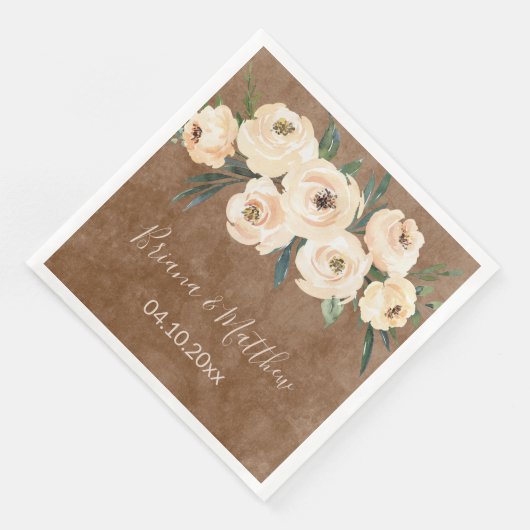 Floral Beige Brown Wedding Serviette (Ecke)