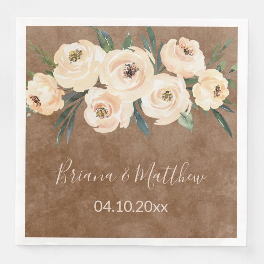 Floral Beige Brown Wedding Serviette (Vorderseite)