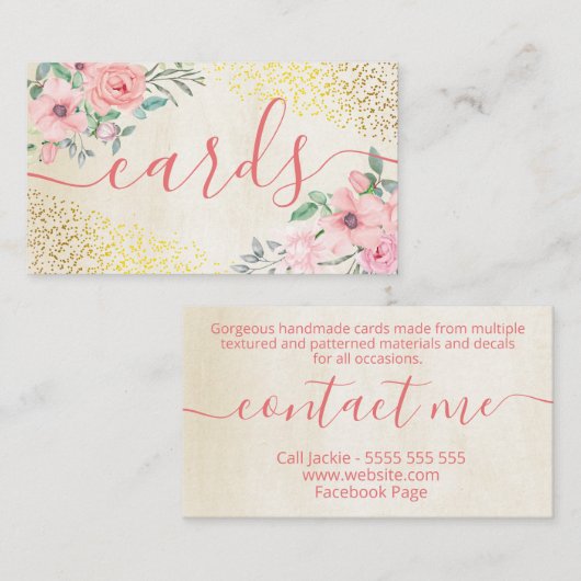 Floral Beige Gold Fossilien Handgefertigte Karten (Vorne/Hinten)