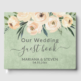 Floral Beige Green Wedding Gästebuch