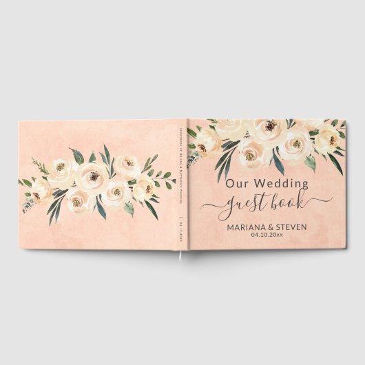 Floral Beige Peach Wedding Gästebuch (Voll)