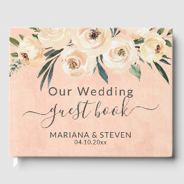 Floral Beige Peach Wedding Gästebuch