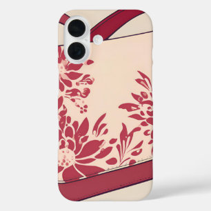 Floral Beige & Red AI art iPhone 16 Hülle