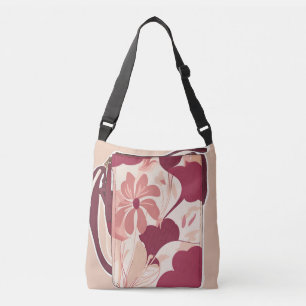 Floral Beige Red AI art Tragetaschen Mit Langen Trägern