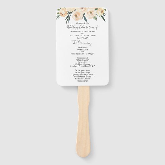 Floral Beige Wedding Program Fächer (Vorderseite)