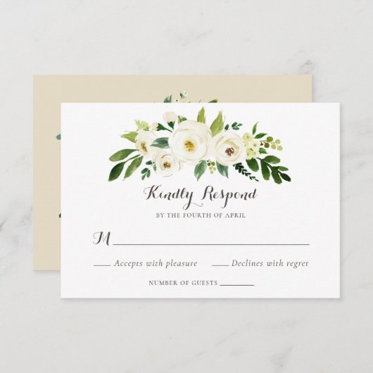 Floral Beige Weiße Vegetation Elegantes Wappen UAW Einladung (Vorne/Hinten)