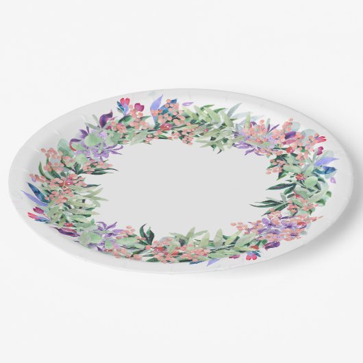 Floral Berries Wreath Pappteller (Schrägansicht)