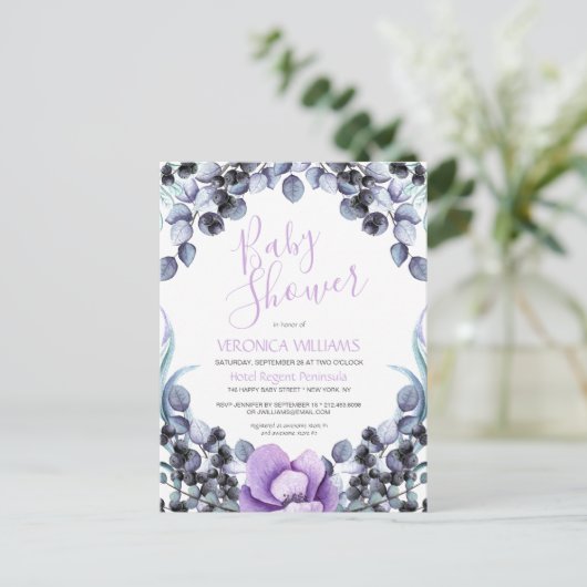 Floral Berry Baby Dusche Einladung Postkarte (Stehend Vorderseite)