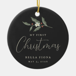 Floral Berry Branch Mein erstes Weihnachtsfest-Fot Keramik Ornament