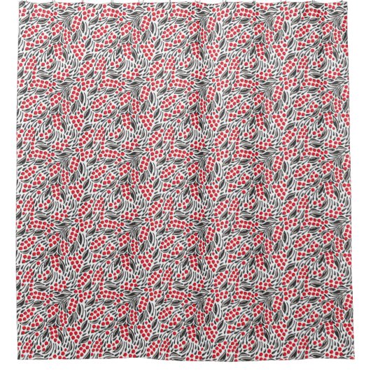 Floral Berry Muster Grau Rot Duschvorhang (Vorderseite)