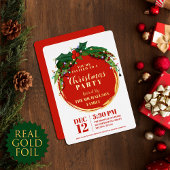 Floral Berry Wreath Christmas Lights Gold Folieneinladung